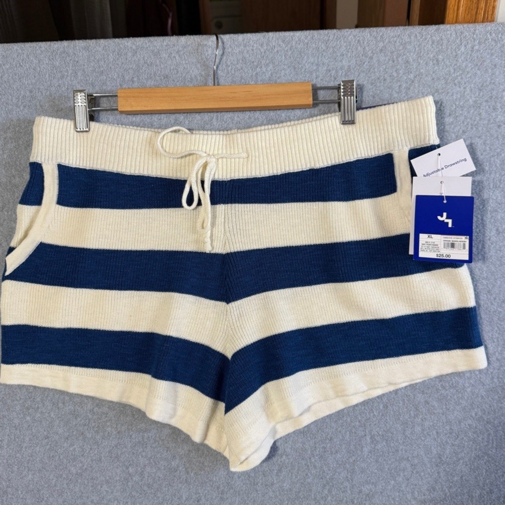 JoyLab Knit Shorts Nautical Preppy XL Navy White NEW Striped Drawstring Pockets